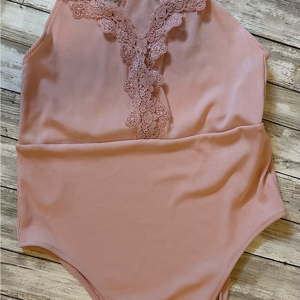 Topshop Pink Lace-Trimmed Bodysuit 14